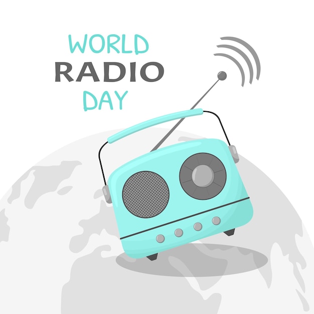 13 de fevereiro, dia mundial do rádio, cartão vetorial