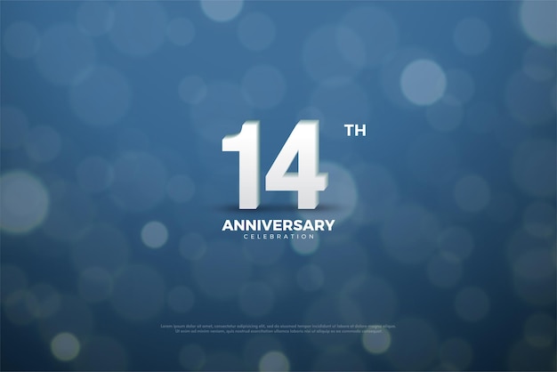 14º aniversário com números 3D em efeito de fundo bokeh