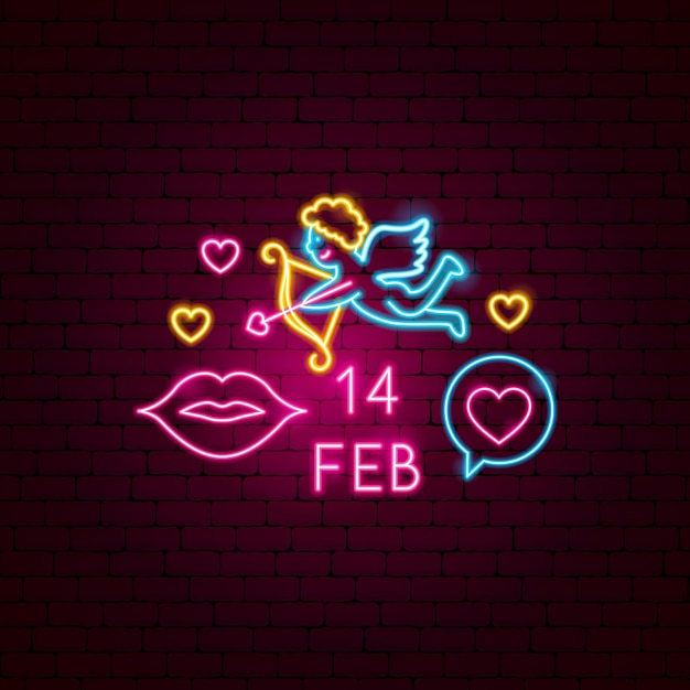 Vetor 14 de fevereiro neon label. ilustração em vetor de promoção de romance.