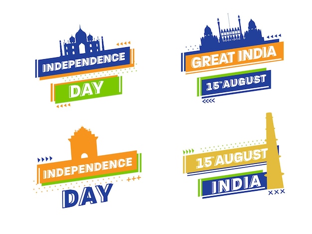 15 de agosto, índia texto do feliz dia da independência com o famoso monumento