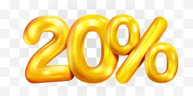 20% de desconto no símbolo da mega venda do balão dourado