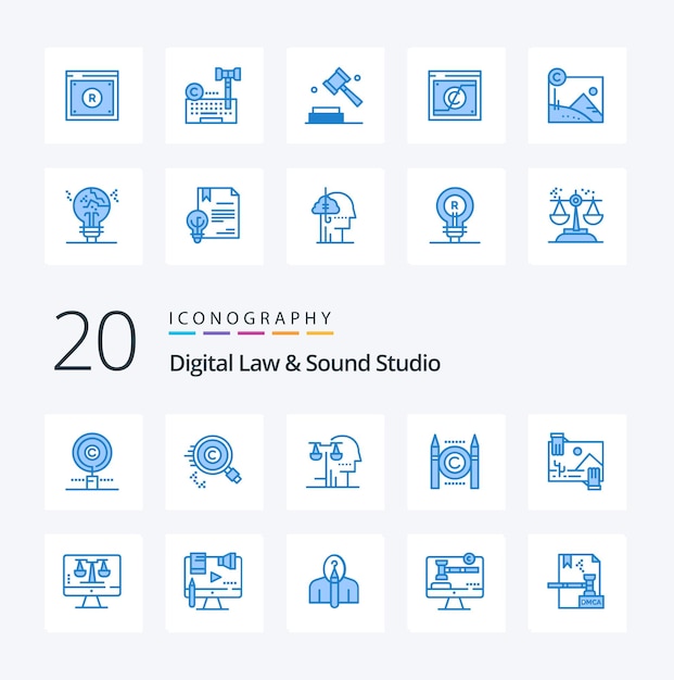 20 digital law and sound studio blue color icon pack como imagem distribuição julgamento contribuição direitos autorais