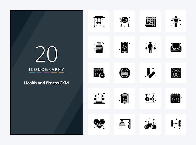 20 gym solid glyph icon para apresentação