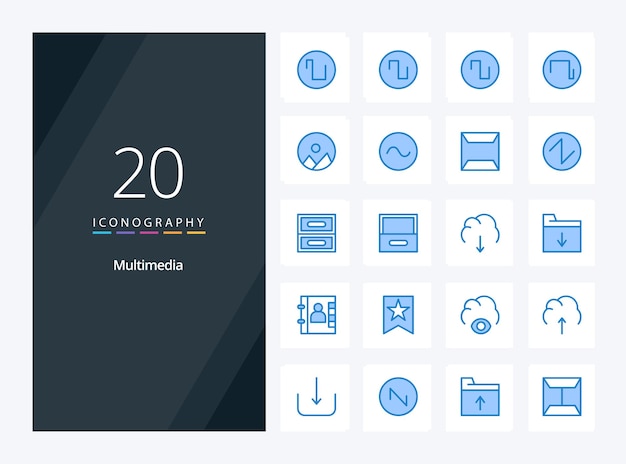 20 ícone de cor azul multimídia para apresentação