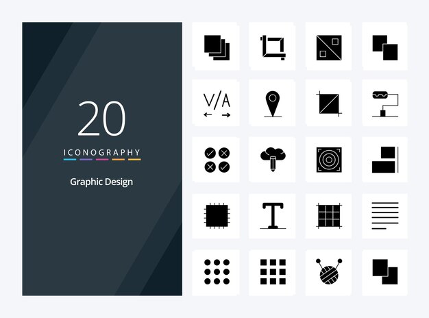 20 ícone de glifo sólido de design para ilustração de ícones vetoriais de apresentação