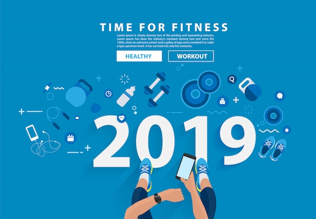 2019 ano novo fitness conceito treino tipografia alfabeto design