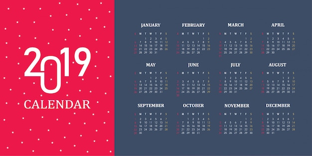 Vetor 2019 calendário de ano novo