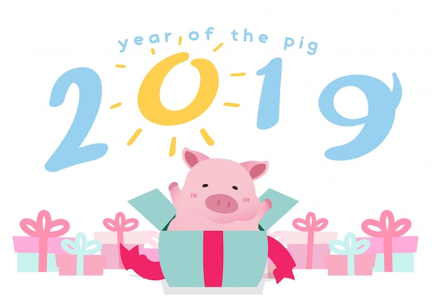 2019 feliz porco ano celebração cartão ilustração vector