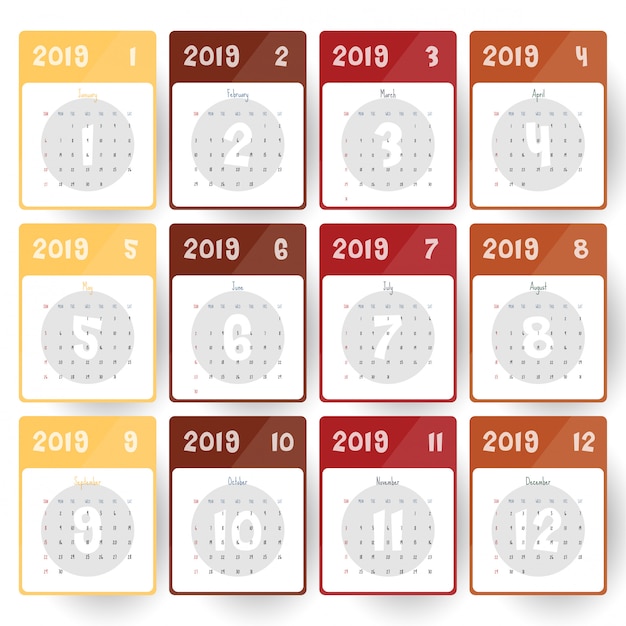 2019 modelo de calendário moderno