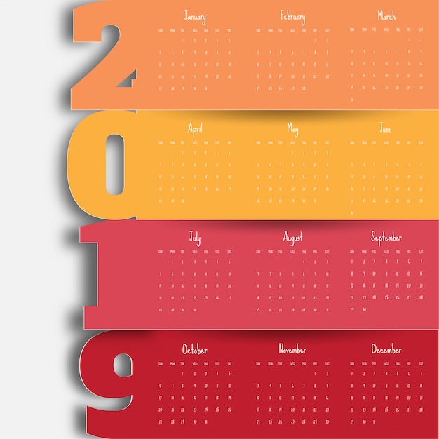 Vetor 2019 modelo de calendário moderno