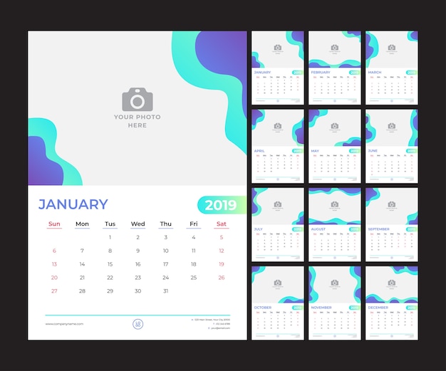 Vetor 2019 projeto do calendário.
