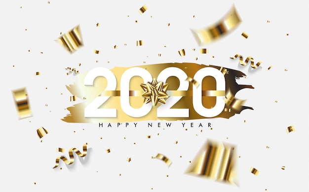 2020 feliz ano novo fundo com pedaços de papel dourado e números brancos