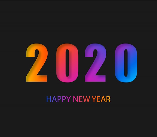 Vetor 2020 feliz ano novo fundo escuro com composição de gradiente colorida. férias na moda criativa. 2020 moderno.