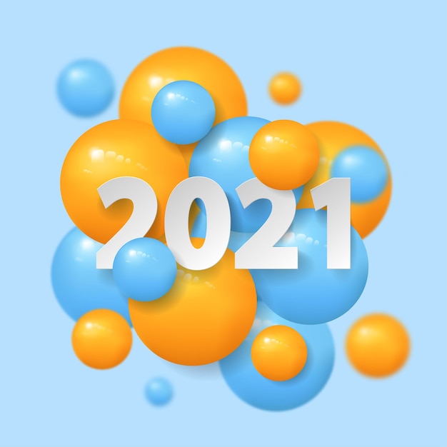 2021 feliz ano novo 3d bola e número