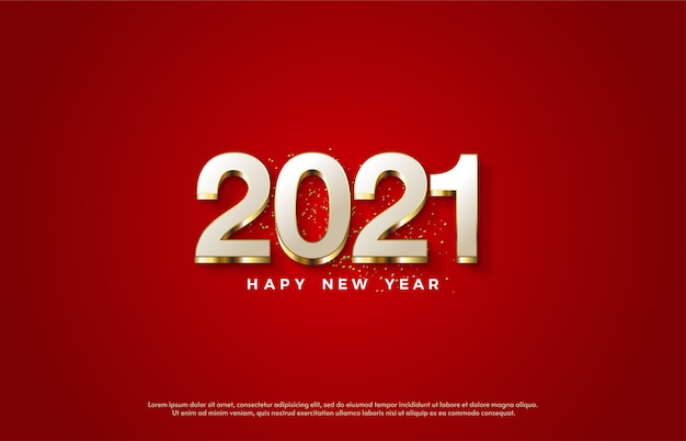 2021 feliz ano novo com elegantes números brancos e linhas douradas.