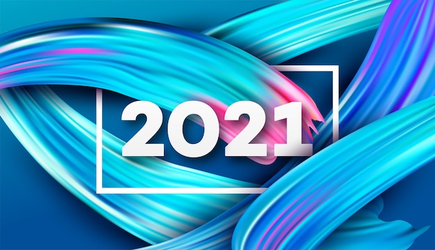 Vetor 2021 feliz ano novo fundo de fluxo de cor.