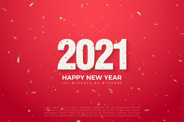 2021 feliz ano novo fundo vermelho com respingo dourado e ilustração de números