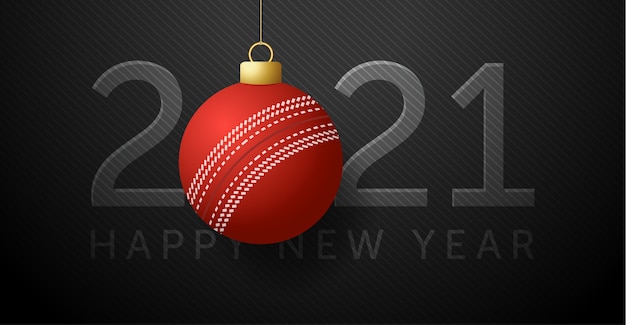 2021 feliz ano novo. plano de fundo com uma bola de críquete.