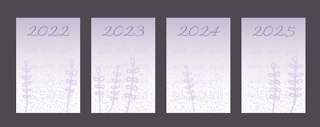 2022 2023 2024 2025 calendário na moda paleta de lavanda muito peri com elementos botânicos desenhados à mão