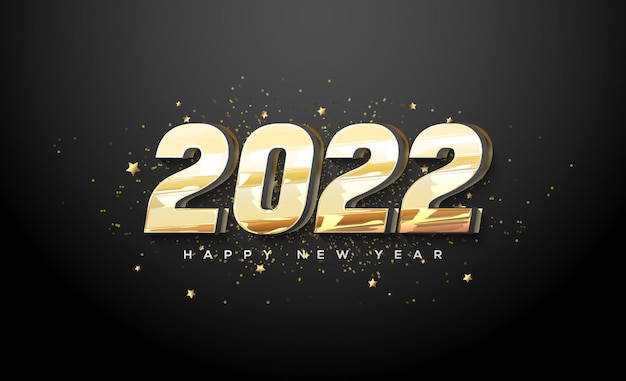 2022 Feliz Ano Novo com letras 3D mirin ouro