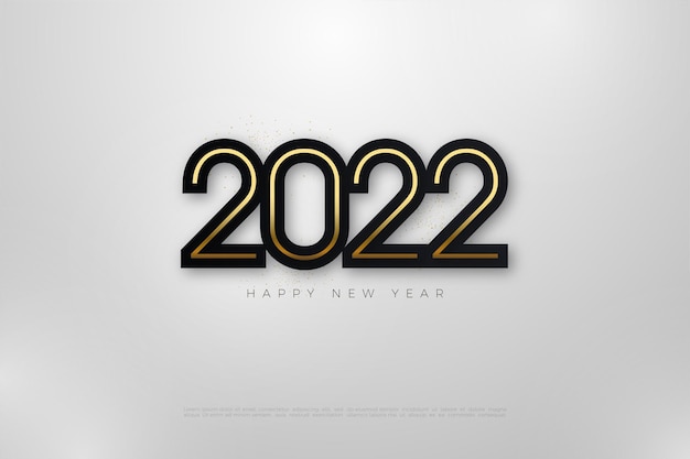 2022 feliz ano novo com números dourados finos embrulhados em preto