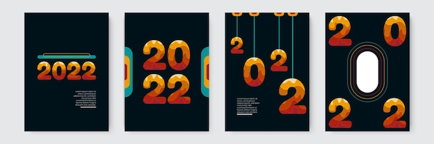 2022 Feliz Ano Novo Conjunto de ilustrações vetoriais Modelos de design com logotipo 2022 Fundo minimalista ...