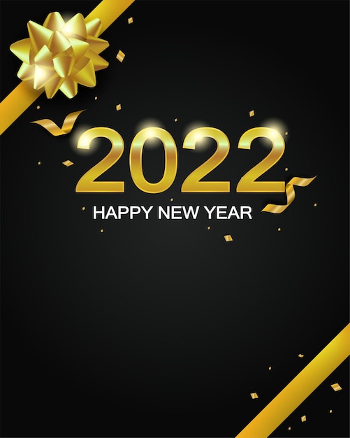 2022 feliz ano novo. design com fundo preto e dourado. vetor. ilustração.