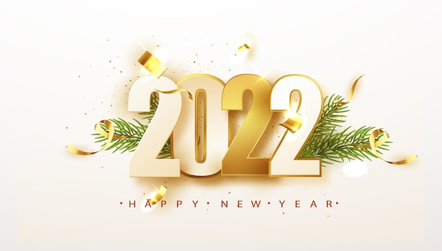2022 férias de decoração dourada sobre fundo bege. fundo de 2022 feliz ano novo. ilustração vetorial.