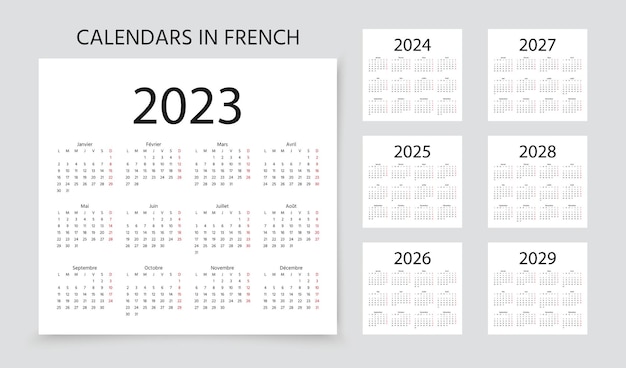 2023 2024 2025 calendários franceses ilustração vetorial modelo planejador de ano