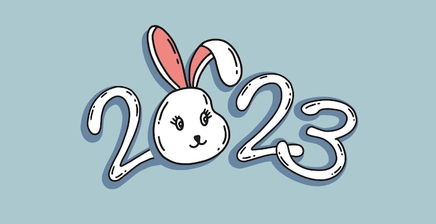 2023 ano novo. Ilustração em vetor cabeça de coelho dos desenhos animados.
