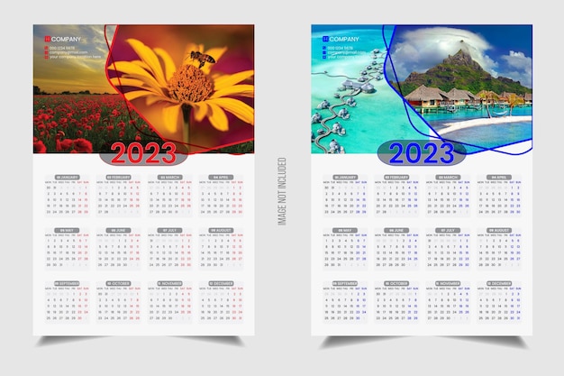 2023 design de calendário de parede de uma página