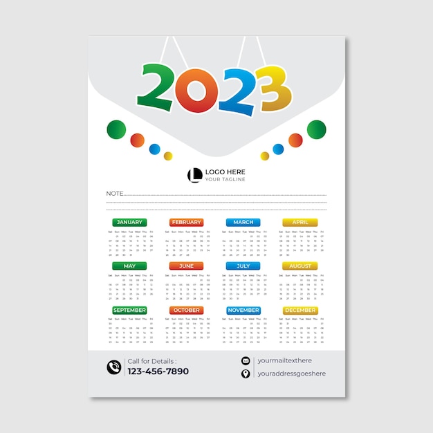 2023 design de calendário de parede simples e moderno de ano novo.
