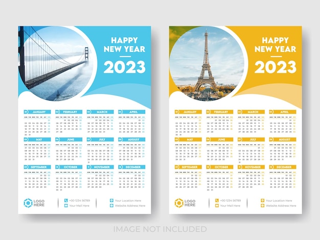 2023 design de modelo de calendário de parede de uma página