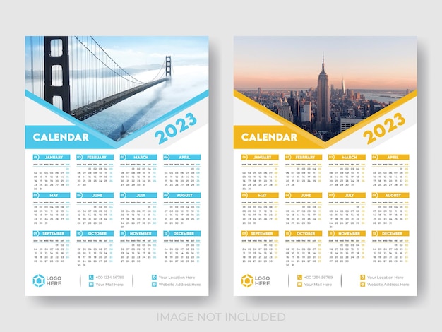 2023 design de modelo de calendário de parede de uma página