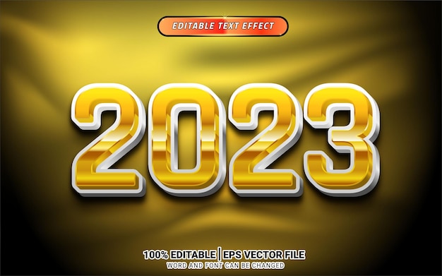 2023 design de modelo de efeito de texto dourado 3d ano novo