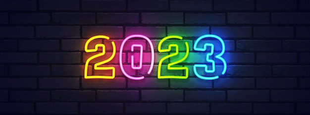 2023 feliz ano novo design de texto de logotipo neon 2023 modelo de design de número neon ilustração vetorial