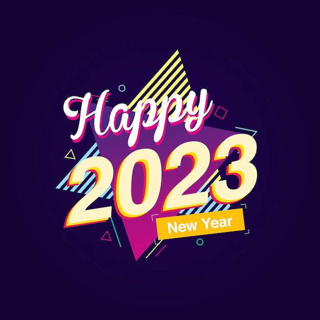 2023 feliz ano novo vetor de cores retrô, banner da web, modelo de pôster de mídia social