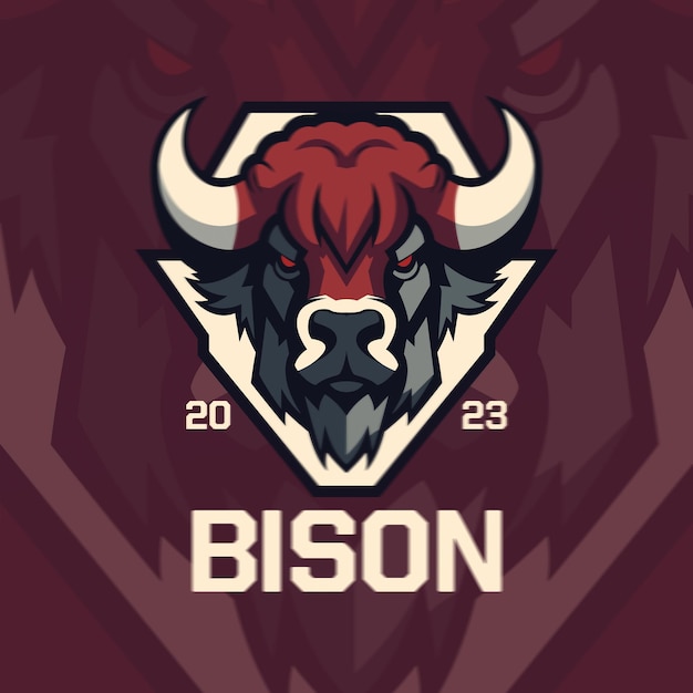 2023 Logotipo Bison ou ilustração em fundo roxo texto totalmente editável