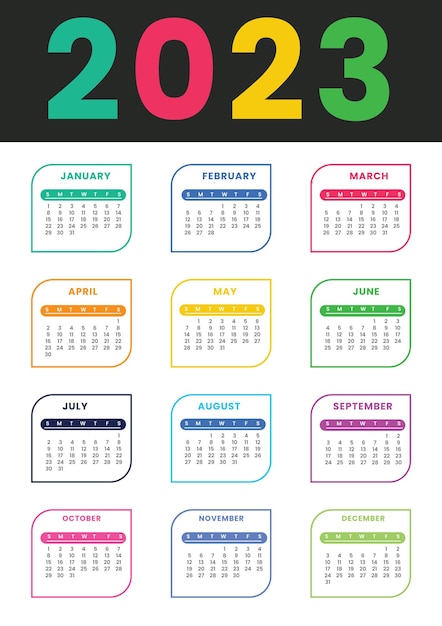 Vetor 2023 modelos de design de calendário de uma página