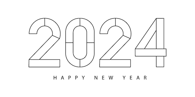 2024 Feliz Ano Novo 2024 design vetorial de texto moderno isolado em fundo branco