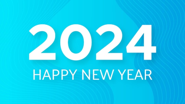 2024 feliz ano novo fundo modelo de banner de saudação moderno com números brancos de ano novo 2024 em fundo abstrato azul com ilustração vetorial de linhas