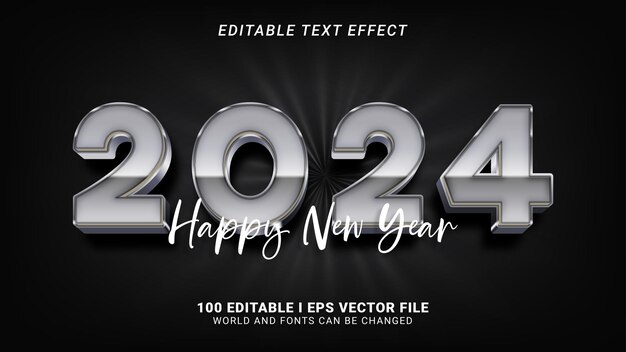 Vetor 2024 prata feliz ano novo efeito de texto