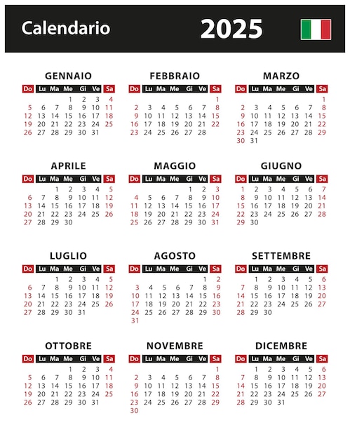 2025 Calendário ilustração de estoque vetorial Itália Versão italiana