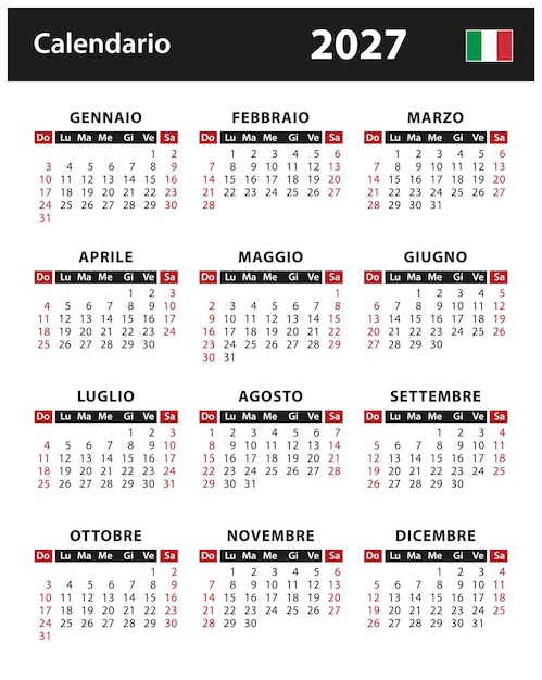 2027 Ilustração de estoque vetorial de calendário Itália Versão italiana