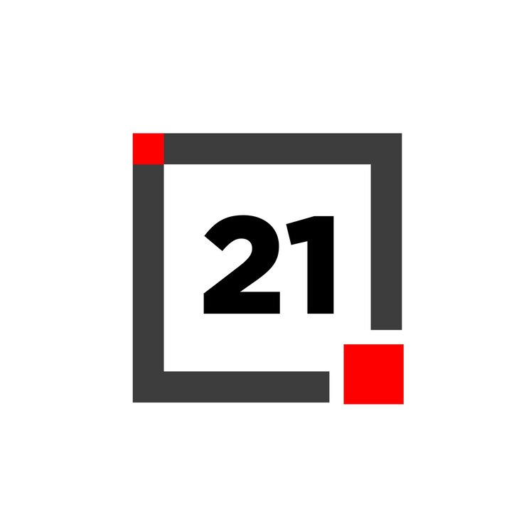 Vetor 21 números com um ícone quadrado cinza monograma de 21 números