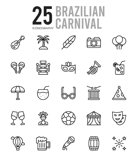 25 carnaval brasileiro lineal color icon pack vetor ilustração