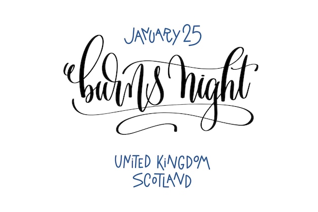 Vetor 25 de janeiro queima noite reino unido escócia mão lettering texto de inscrição para o inverno