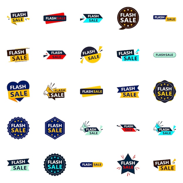 25 designs de vetores distintos no pacote flash sale, perfeito para profissionais de marketing e vendas