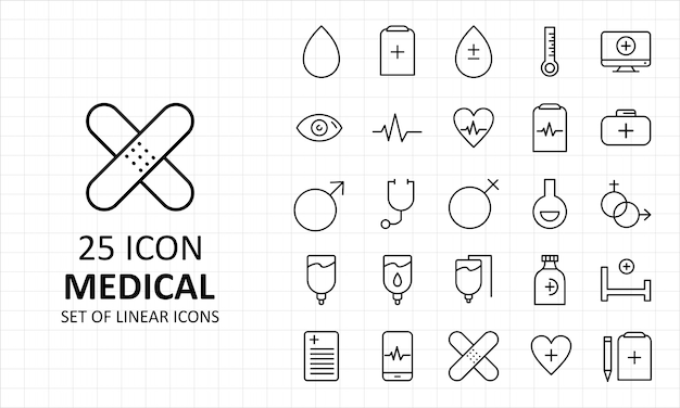 25 ícones de pixel de folha médica ícone perfeito