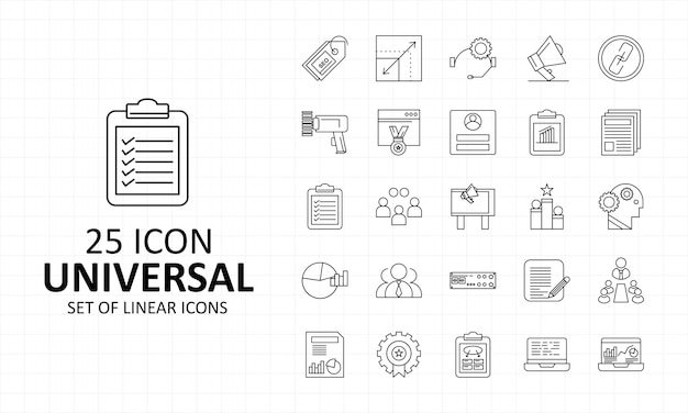 25 ícones universais de folha de ícone de pixel perfeito